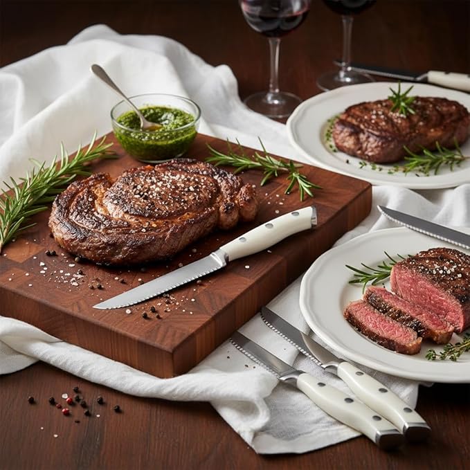 Alata 8-Piece White Steak Knives Set, Stainless Steel Steak Knife set - Image 6