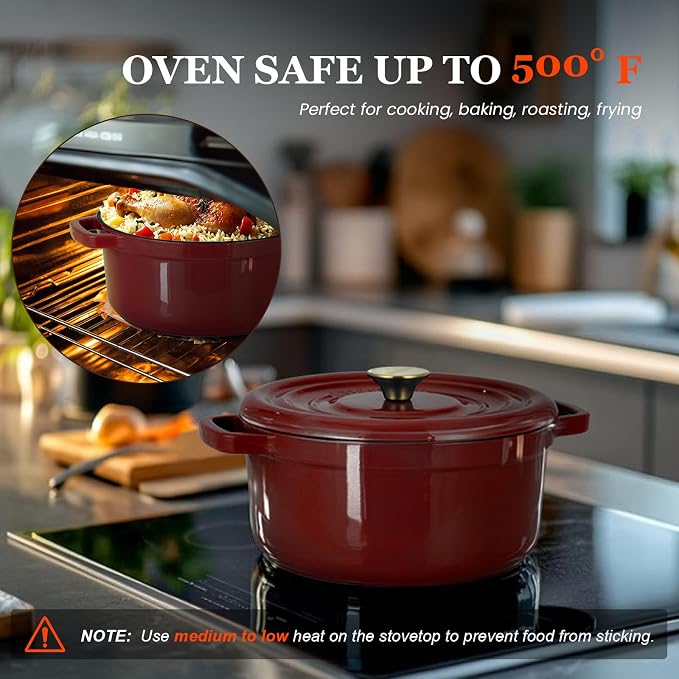 Overmont Enameled Cast Iron Dutch Oven - 5QT Pot - Heavy-Duty Cookware - Image 8