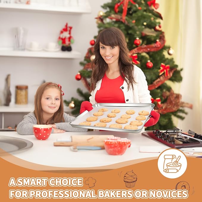 Stainless Steel Baking Sheet Set of 2, Deedro Cookie Sheet Metal Baking Pan - Image 6