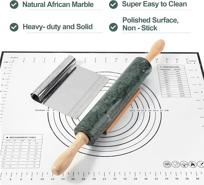 Koville Indian Natural Marble Rolling Pin, Non-Stick Polished Dough Roller - Image 3