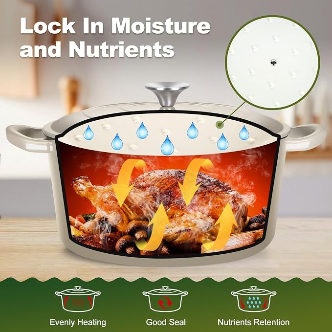 P&P CHEF 6QT Enameled Dutch Oven, Cast Iron Dutch Oven Pot - Image 5