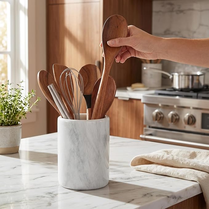 Radicaln Marble Utensil Holder 6.5" Inches White Handmade Spoon Holder - Image 4