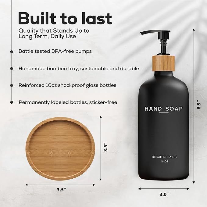 Black Glass Hand Soap Dispenser Bathroom Set by Brighter Barns - Image 3
