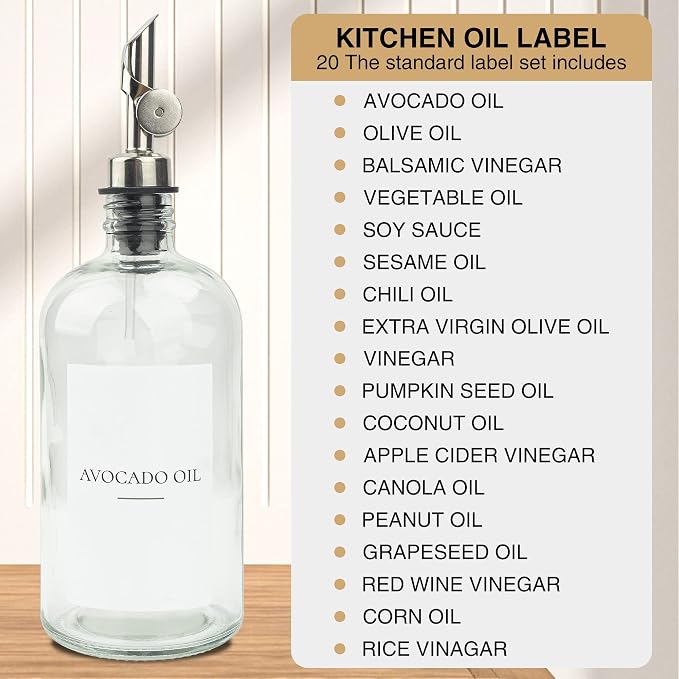 3PCS Oil Dispensers with Labels 16.23oz Kitchen Cooking Glass Bottles - Image 3