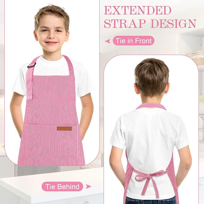 2 Pack Stripes Kids Apron, Kids Cooking Aprons - Image 5