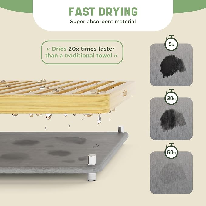 NIUM Stone Drying Mat for Kitchen Counter & Bamboo Rack - Image 3