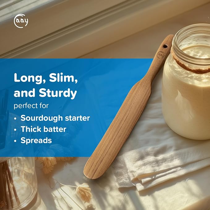 FAAY Handmade Teak Spurtle for Sourdough Starter – Wooden Stirring Stick & - Image 3