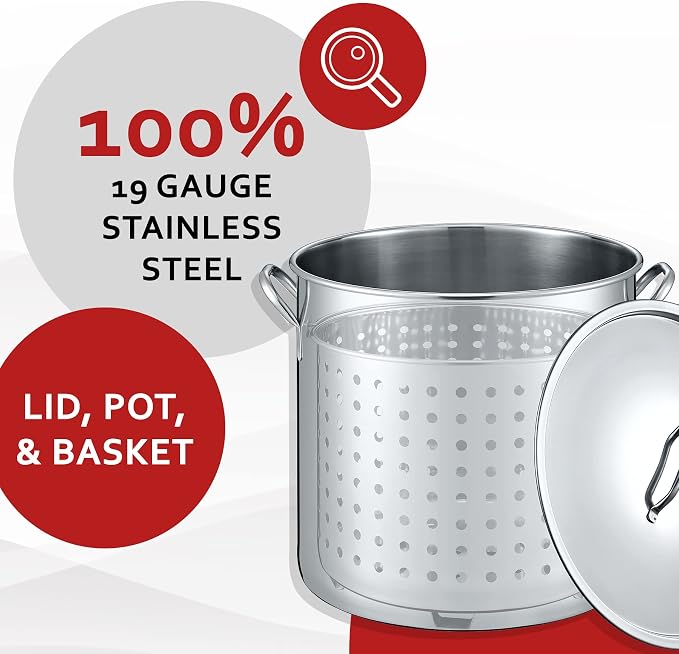 CONCORD 53 QT Stainless Steel Stock Pot w/Basket. Heavy Kettle. Cookware - Image 4