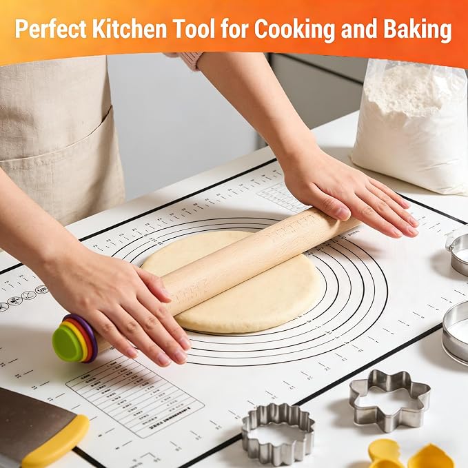 Rolling Pin With Thickness Rings, Adjustable Wooden Rolling Pin Set, 17 inch - Image 2