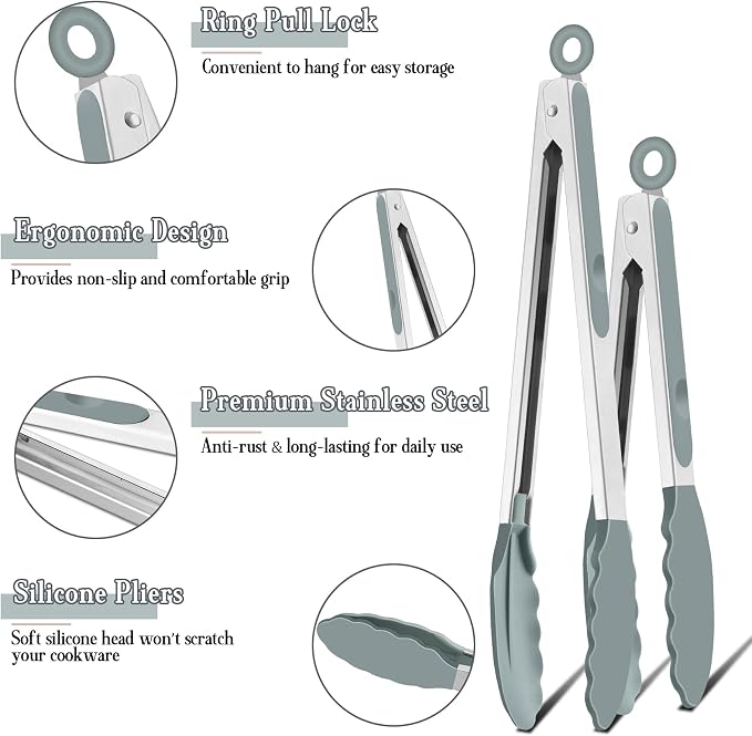 TeamFar Kitchen Tongs, Heat Resistant Silicone Tongs, Locking Design & - Image 3