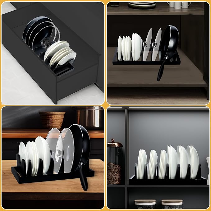 MinBoo Bamboo Pot Lid Organizer Pot Lid Holder, Pot and Pan Organizer Drawer - Image 6