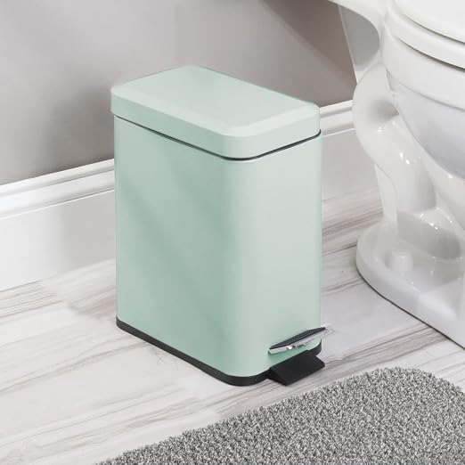 mDesign Small Modern 1.3 Gallon Rectangle Metal Lidded Step Trash Can, Compact - Image 2