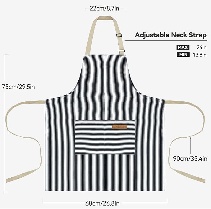 NLUS 2 Pcs Kitchen Cooking Aprons, Poly/Cotton Blend Adjustable Soft Bib Stripe - Image 5