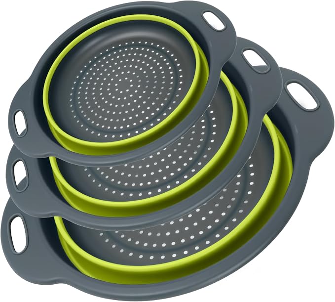 Collapsible Colander 3-Pack Set Space-Saving Foldable Kitchen Strainer by CLUREN