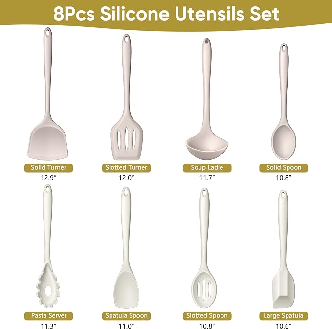 LIANYU 8Pcs Kitchen Utensils Set, Silicone Cooking Utensils Spatula Set - Image 2