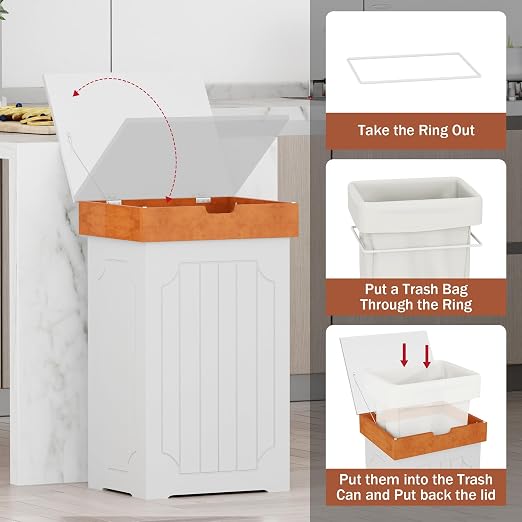 Function Home Trash Can Cabinet, 13 Gallon Kitchen Garbage Can, Wood Recycling - Image 7
