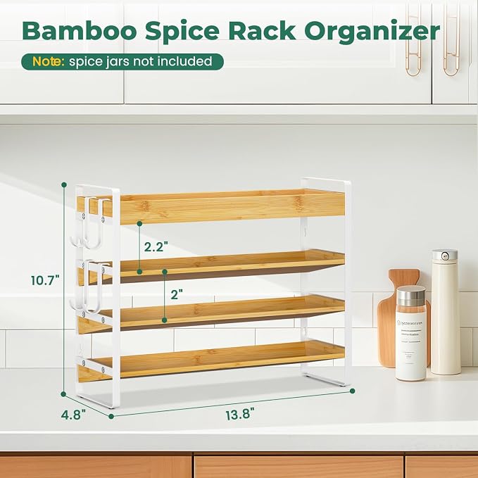 EsLuker.ly Spice Seasoning Rack Organizer Kitchen Countertop, 4 Tier Bamboo - Image 3