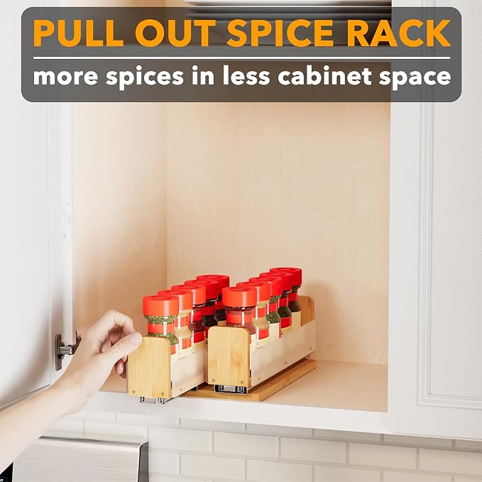 SpaceAid Bamboo Pull Out Spice Rack Organizer - Image 5