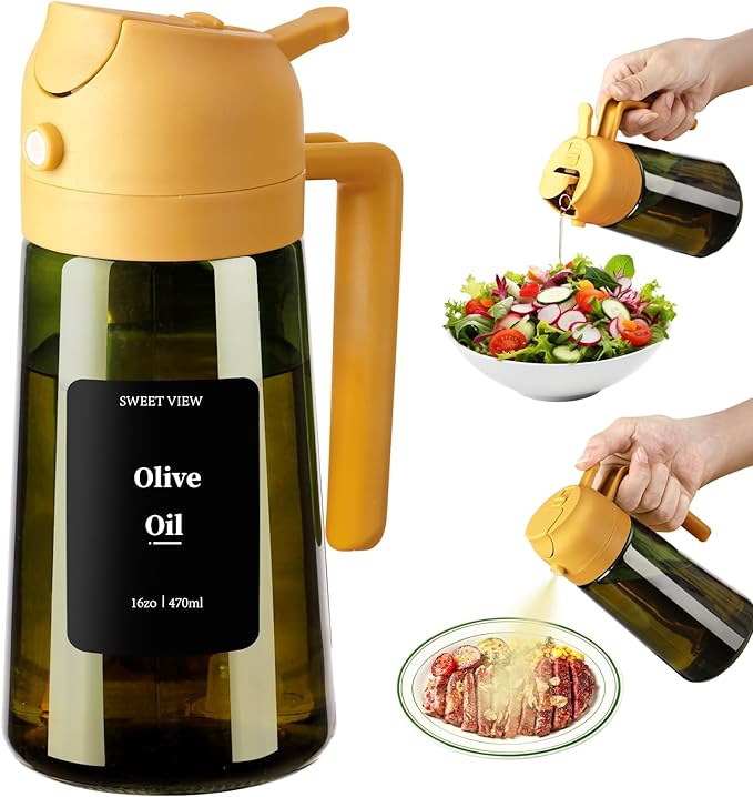 SWEET VIEW Olive Oil Dispenser and Oil Sprayer – 16oz/470ml Glass Light-Proof by SWEETVIEW
