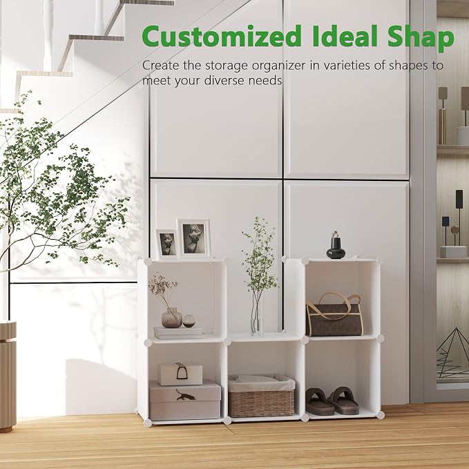 C&AHOME 6-Cube Storage Organizer, Stackable Storage Cubes Shelves, Portable - Image 5