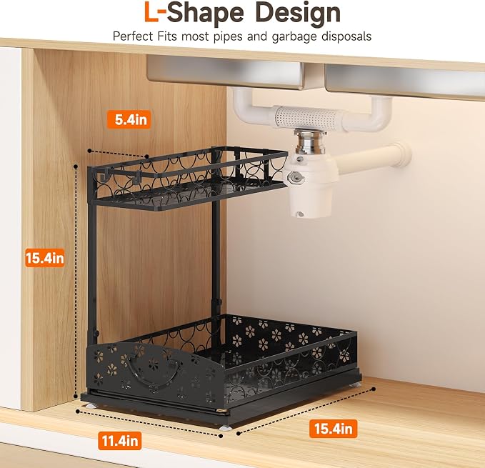 Sevenblue 2 Packs Under Sink Organizer, Height Adjustable 2 Tier Under Kitchen - Image 2
