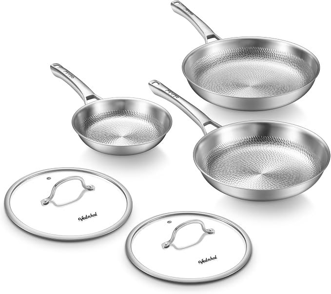 Titanium Pans set, 8+10+12Inch Pure Titanium Hammered Pro by VEDNHOL