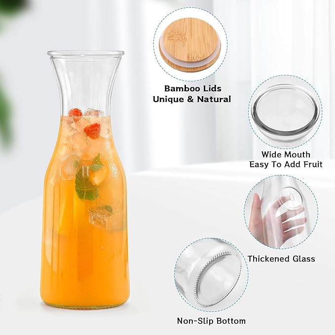 Glass Carafe with Bamboo Lid, Round 35 Oz Beverage Dispensers Carafe, Mimosa - Image 4