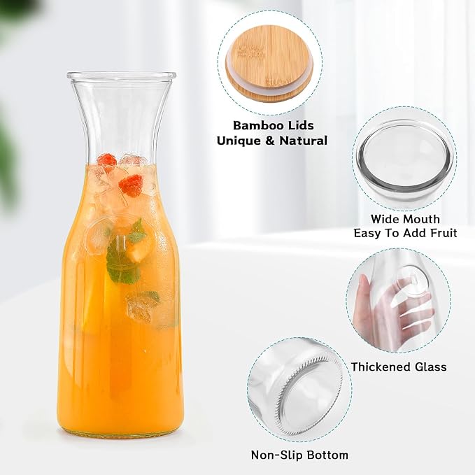 Glass Carafe with Bamboo Lid, Round 35 Oz Beverage Dispensers Carafe, Mimosa - Image 4