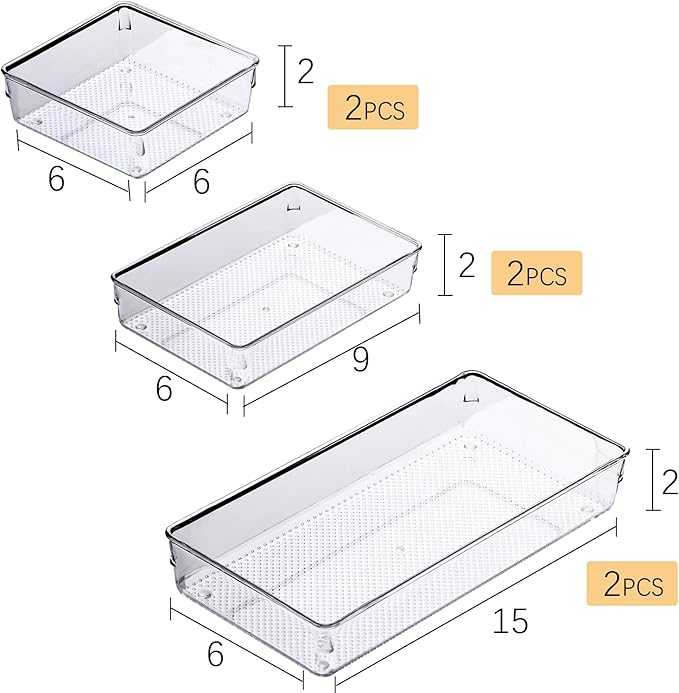 3 Pack Clear Plastic Drawer Organizer Tray Cutlery Utensil Makeups Drawer - Image 2