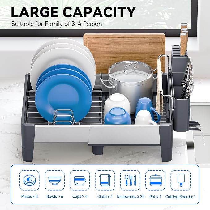 Urackify Expandable Dish Drying Rack, Stainless Steel Dish Rack - Image 2