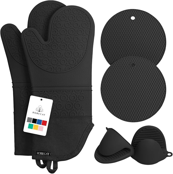 Rorecay 6pcs Oven Mitts and Pot Holders Sets Heat Resistant 500 Degrees by Rorecay
