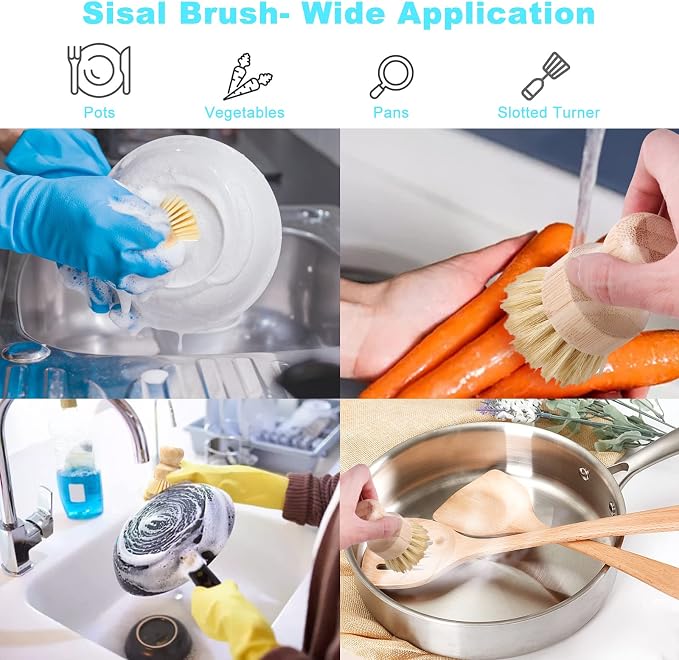 Aisuly Bamboo Dish Brush Set, Dish Brushes, Durable Wood Dishes Scrub Brush - Image 5