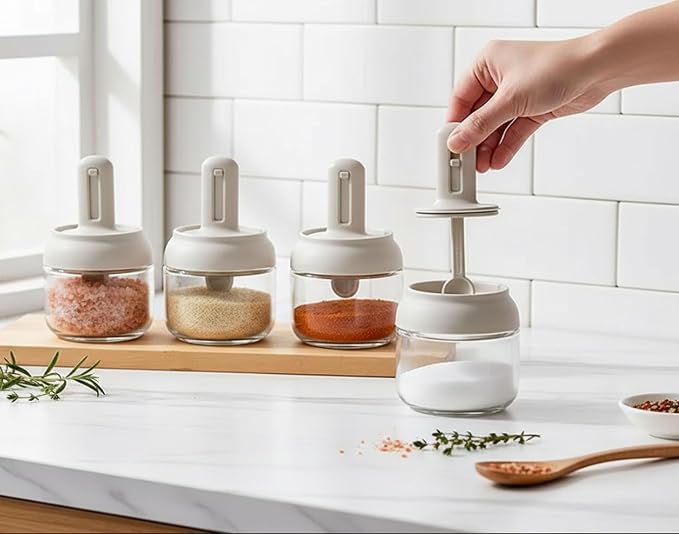 Povinmos® 3 Piece Glass Salt Container | Storage | Pepper, Table Salt, Gourmet - Image 6