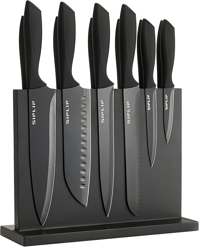 Kitchen knife set with Magnetic knife holder, 15 pieces high carbon stainless by SipLip