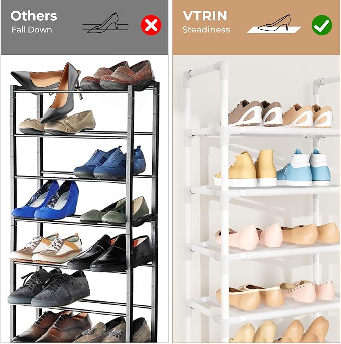 VTRIN 10 Tiers Tall Shoe Rack Holds 20-25 Pairs of Shoes Sturdy Vertical Shoe - Image 6