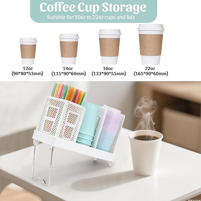 Coffee Cup Dispenser with Straws Holder, Plastic Coffee Cup and Lid Holder - Image 3