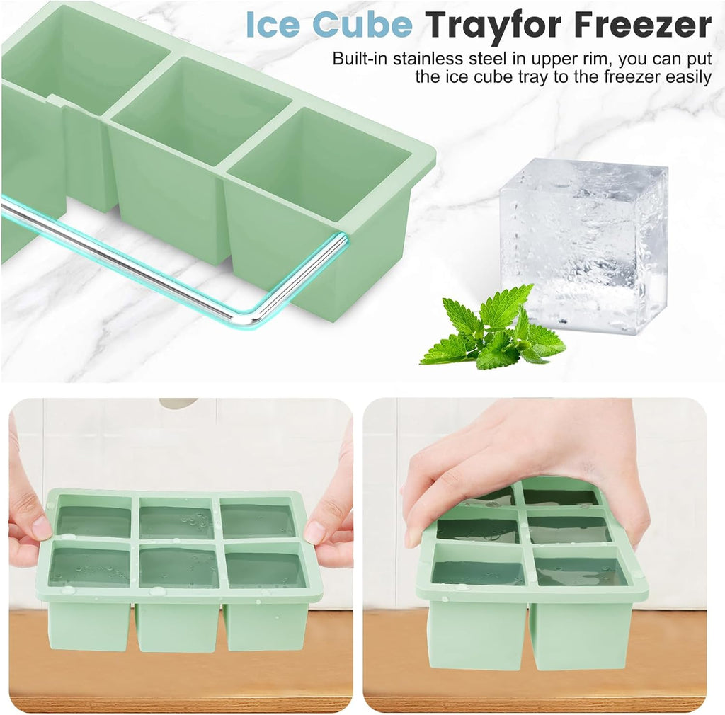 Large Silicone Ice Cube Tray 3Pack, SAWNZC Big Square Ice Cube Molds