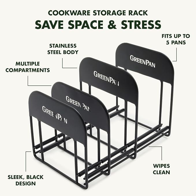 GreenPan Stainless Steel Wire Cookware Storage Rack, 5 Frying Pan Compartments - Image 4