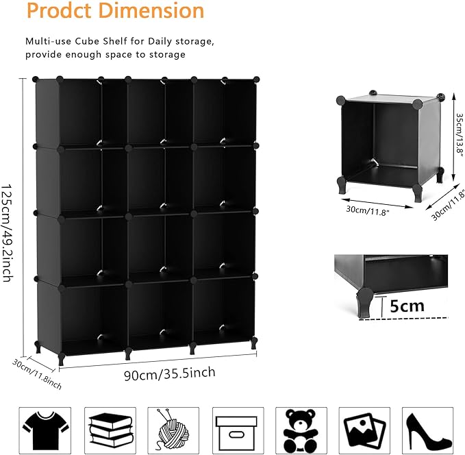 AWTATOS Cube Storage Organizer Closet Storage Shelves DIY Stackable Plastic - Image 3