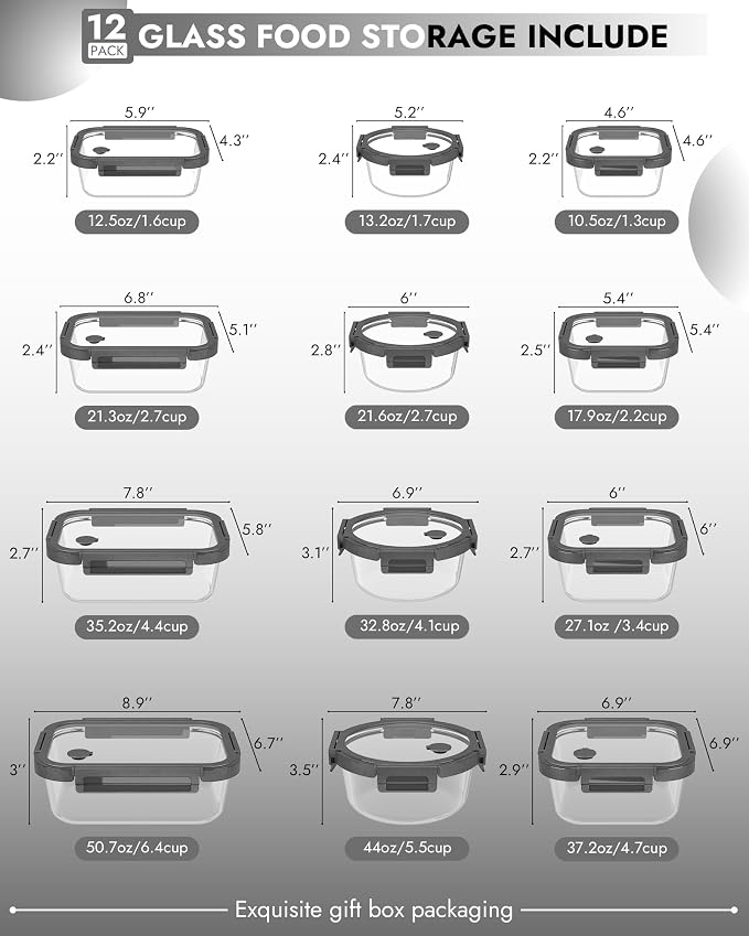 12-Pack Glass Containers with Tempered Lids – Borosilicate, Dishwasher Safe - Image 2