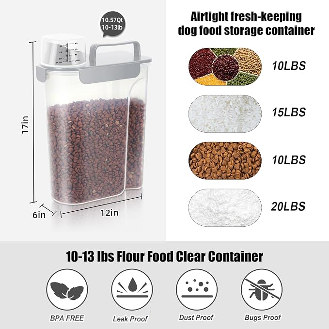 LEAWALK 10-13 Lbs Upgrade Capacity Dog Cat Food Storage Container, Pet Dog - Image 3