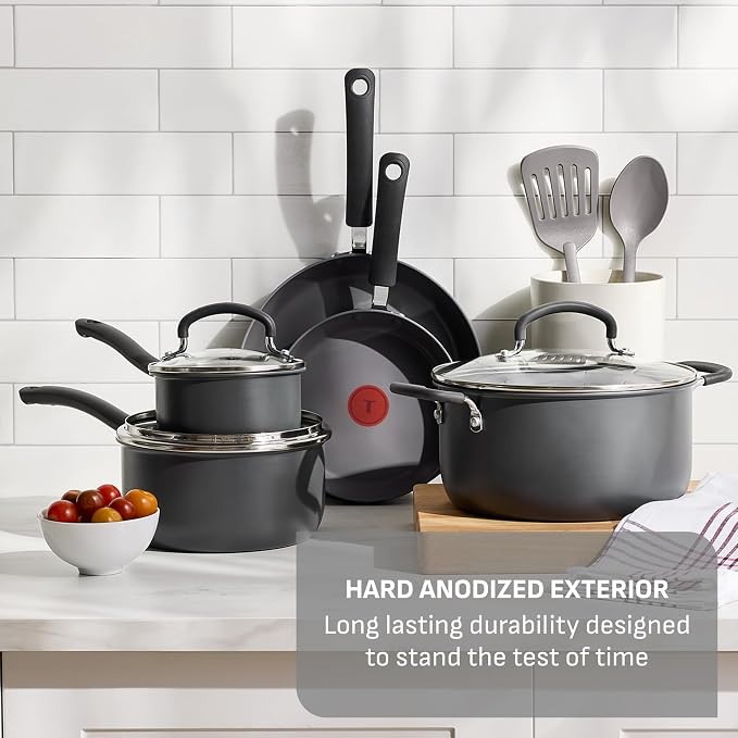 T-Fal Ultimate Hard Anodized Nonstick 10 Piece Cookware Set, Oven Safe Up to - Image 3