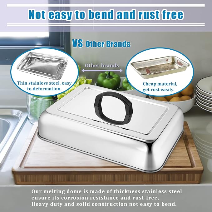 2PCS Rectangular Basting Cover, HaSteeL Stainless Steel Cheese Melting Dome - Image 5
