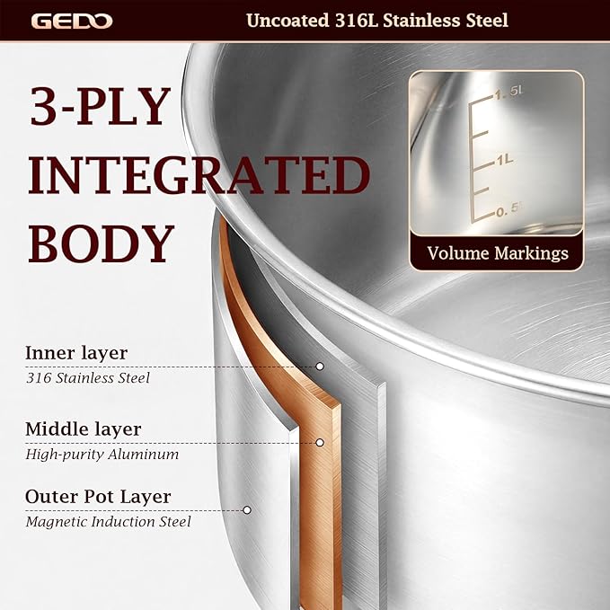 GEDO Food-Grade 316L Stainless Steel Sauce Pan - Image 6