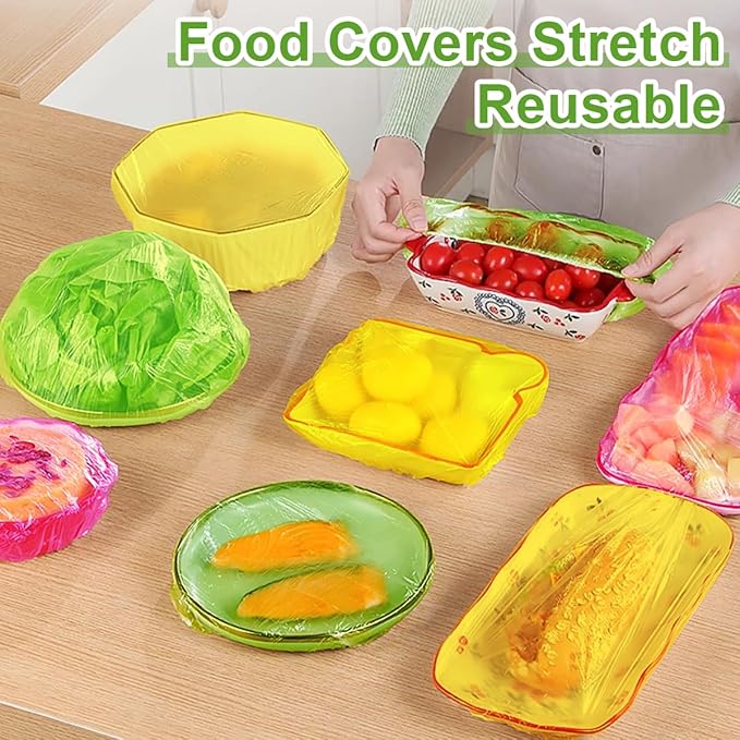 Mwellewm Plastic Bowl Covers Elastic Reusable Food Storage Stretch Saran Wrap - Image 2