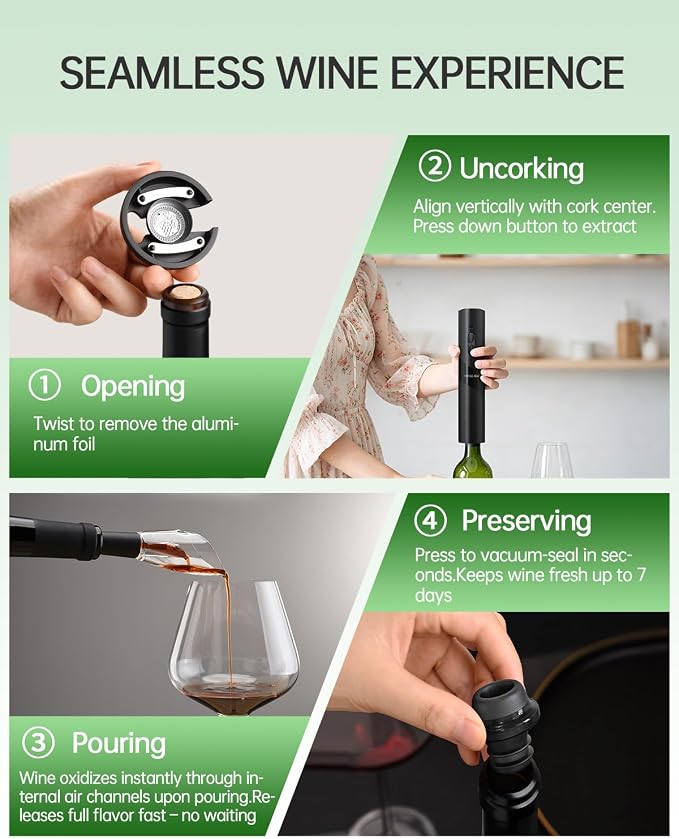 CIRCLE JOY Rechargeable Wine Opener Electric Wine Bottle Opener 7-in-1 Wine - Image 5
