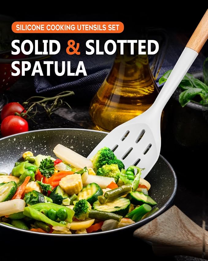 Pack of 2 Silicone Spatula, Non Stick Cooking Utensil Set Wooden Handle Kitchen - Image 6