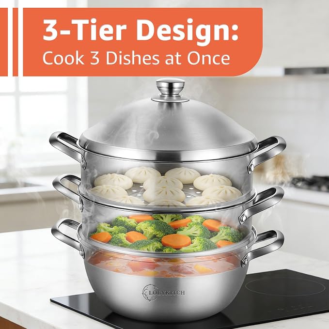 LOLYKITCH 8-Quart/ 30CM Stainless Steel Steamer Pot - Image 2