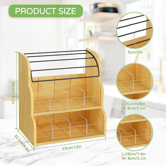 LASZOLA Bamboo Tea Bag and Coffee Holder Organizer - Image 2