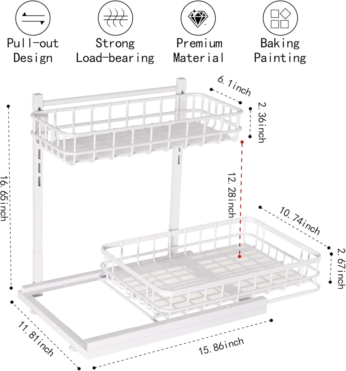 Under Sink Organizer, Adjustable Height Pull-Out Kitchen Storage